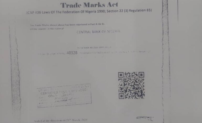 Finally, CBN Admits It’s in Possession of the eNaira Trademark