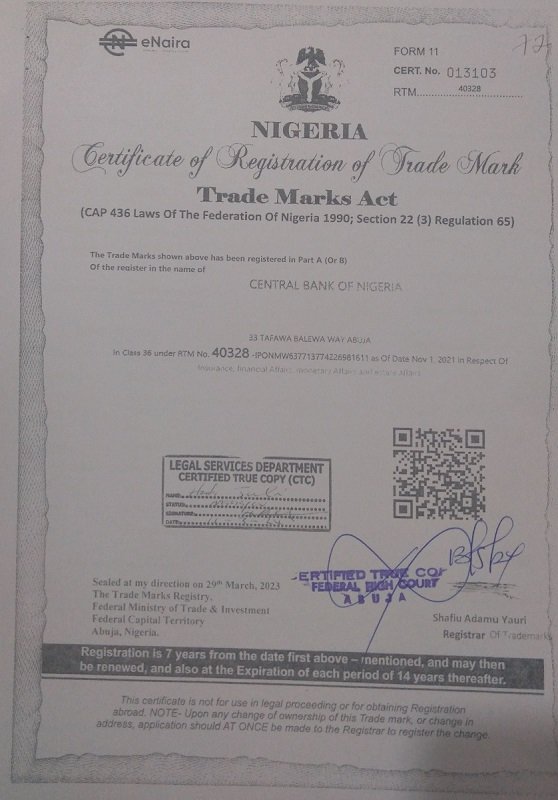 CBN, now we have  Certificate